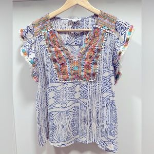 THML Multicolor Embroidered Short Sleeve Top